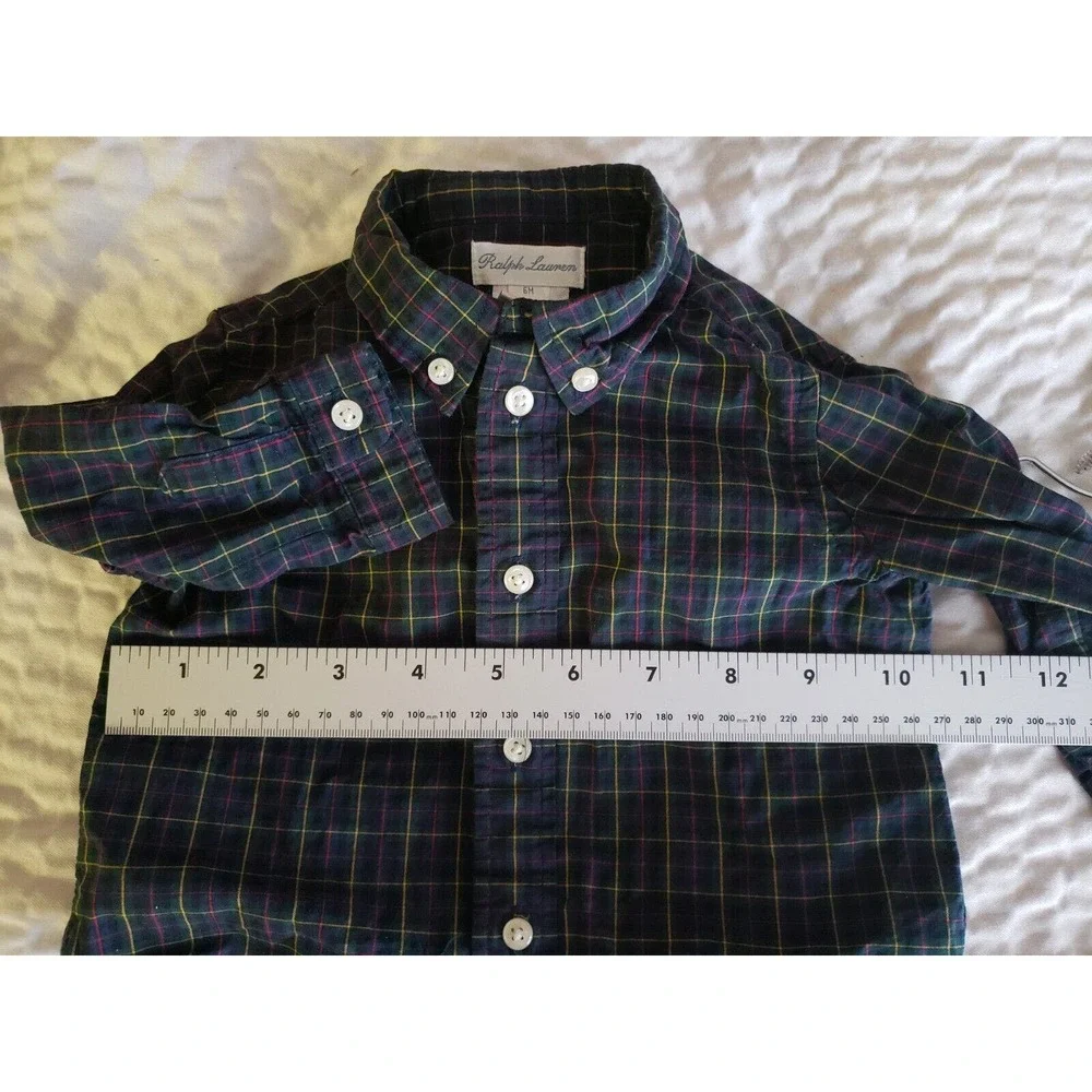 Ralph Lauren Shirt Boy 6M Months Tartan Dark Plaid Striped Long Sleeve Button Up